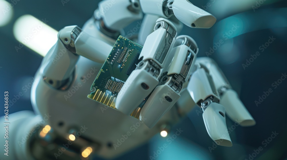 Robot Hand Holding a Circuit Board Robot Hand Holding a Circuit Board