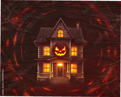 Halloween ghost house with flat design photo