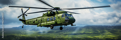 Military Might Exhibited: The Impressive HH-53 'Jolly Green Giant' Helicopter In-Flight photo