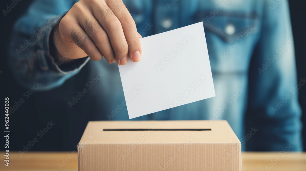 Voter inserting ballot in box at polling station Voter inserting ballot in box at polling station