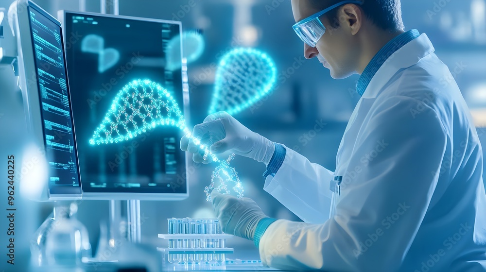 Scientist Examining DNA Structure in Lab Scientist Examining DNA Structure in Lab
