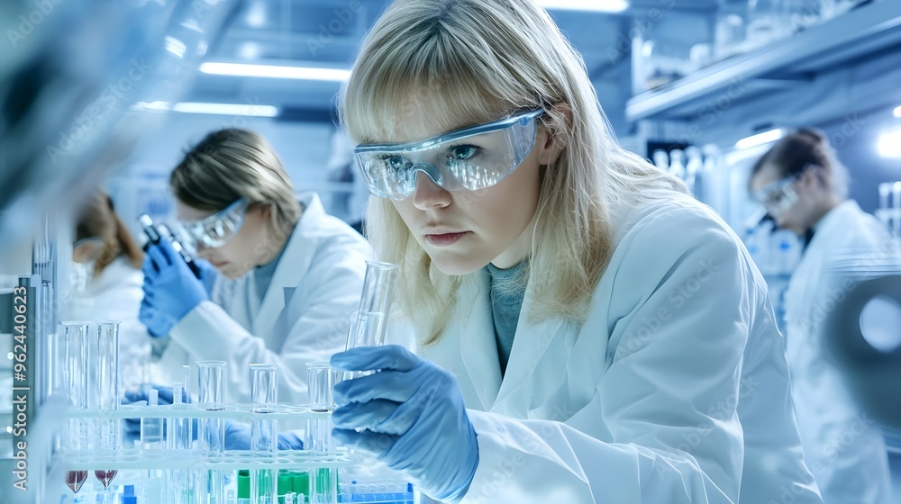 Scientist Examining Test Tube in Lab Scientist Examining Test Tube in Lab