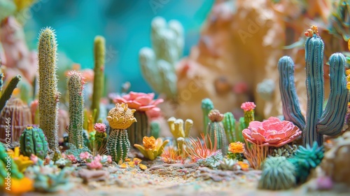 Colorful Cactus and Flower Garden in Miniature