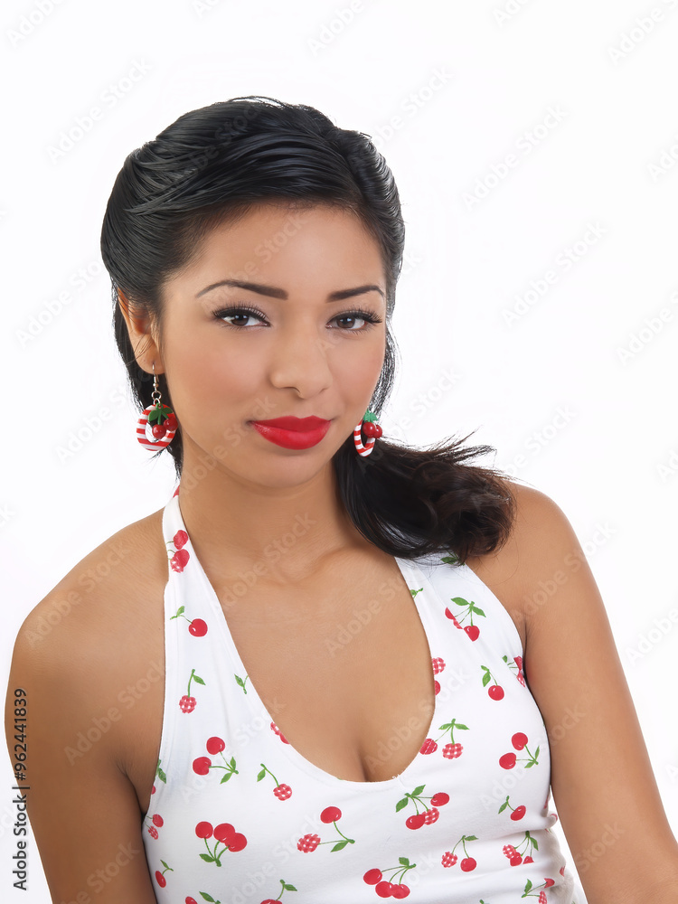Young Attractive Hispanic Woman Portrait With White Background Young Attractive Hispanic Woman Portrait With White Background