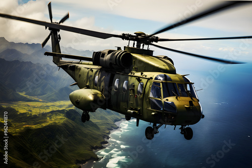 Military Might Exhibited: The Impressive HH-53 'Jolly Green Giant' Helicopter In-Flight photo