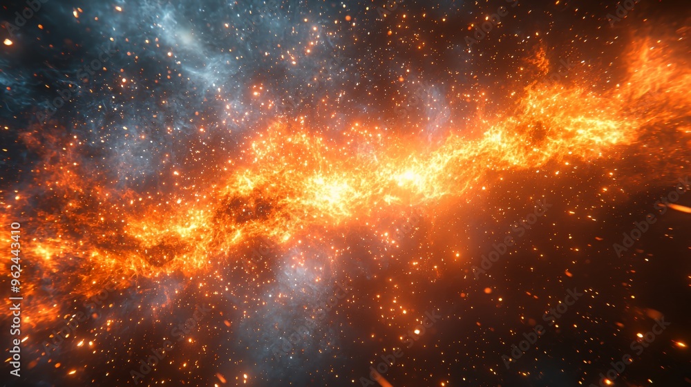 Abstract background of orange and blue flames with glowing particles. Abstract background of orange and blue flames with glowing particles.