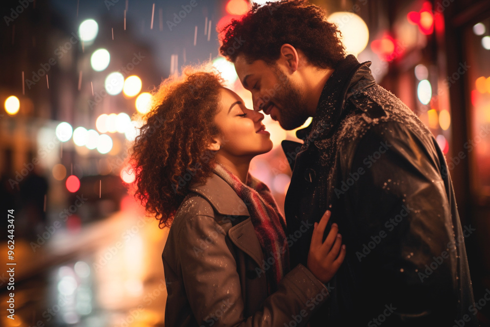 Romantic couple celebrates love with a heartfelt kiss. Couple kiss on Valentine's Day. Romantic couple celebrates love with a heartfelt kiss. Couple kiss on Valentine's Day.