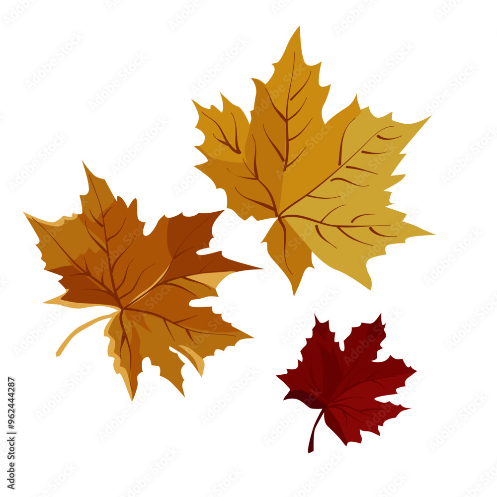 Fototapeta premium Vector autumn yellow dry maple leaves. Flat illustration with brown plants for design