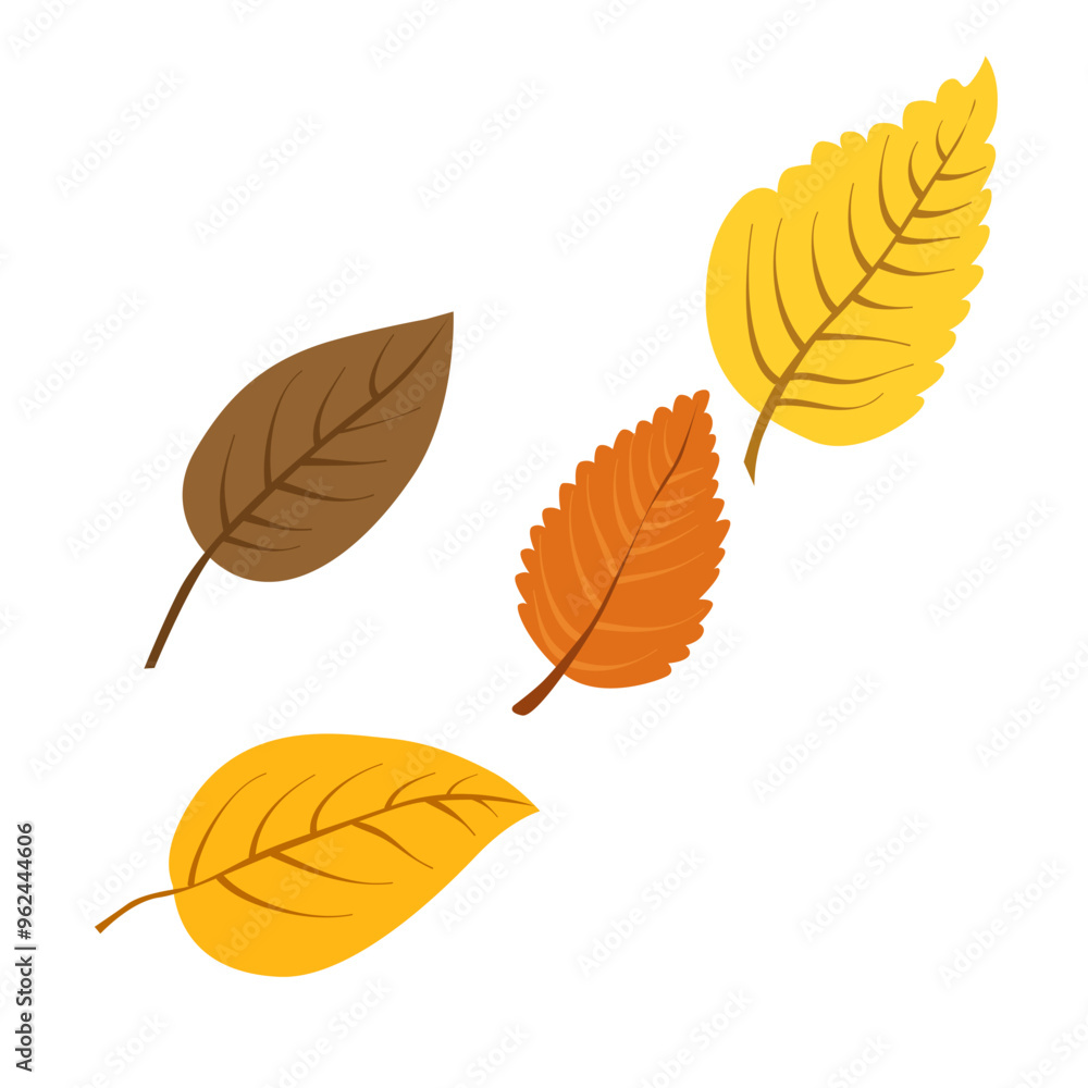 Obraz premium Vector autumn yellow dry alder leaves. Flat illustration with brown plants for design