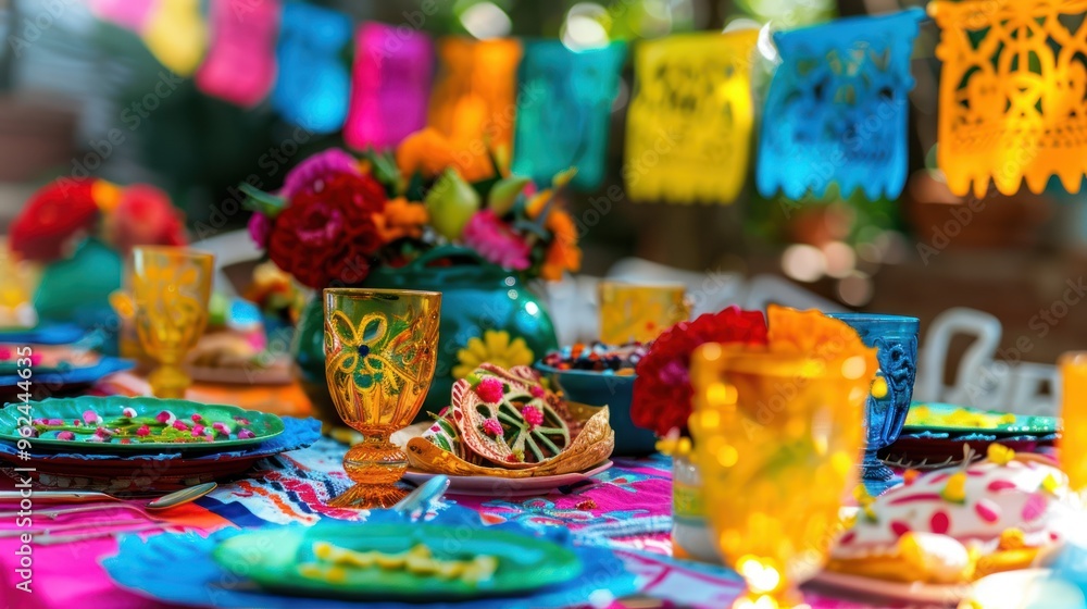 Fototapeta premium A Festive Table Setting with Vibrant Colors and Intricate Details