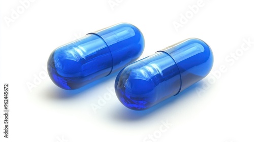 Two Blue Gelatin Capsules on White Background