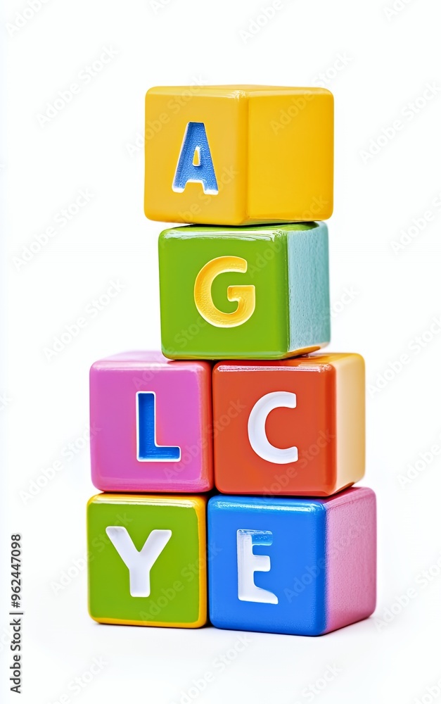 Colorful alphabet blocks spelling 'AGILE' on a white background. Colorful alphabet blocks spelling 'AGILE' on a white background.