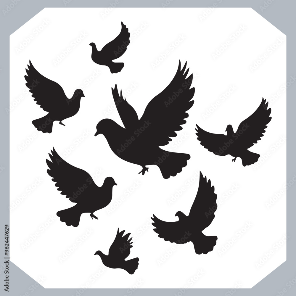 Obraz premium Dove silhouette bird logo design, simple hand drawn and linocut style, bird silhouette illustration