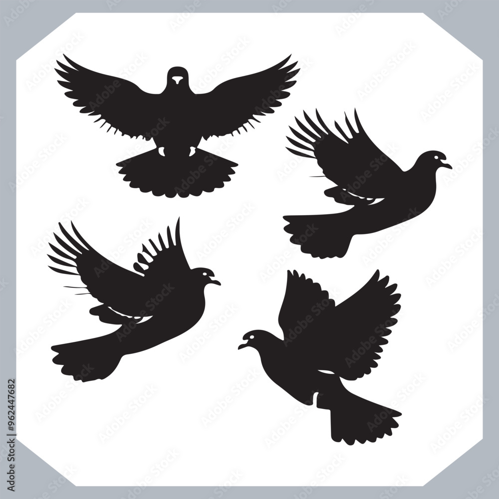 Obraz premium Dove silhouette bird logo design, simple hand drawn and linocut style, bird silhouette illustration