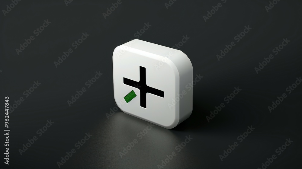 White Square with Black Plus Symbol and Green Arrow White Square with Black Plus Symbol and Green Arrow