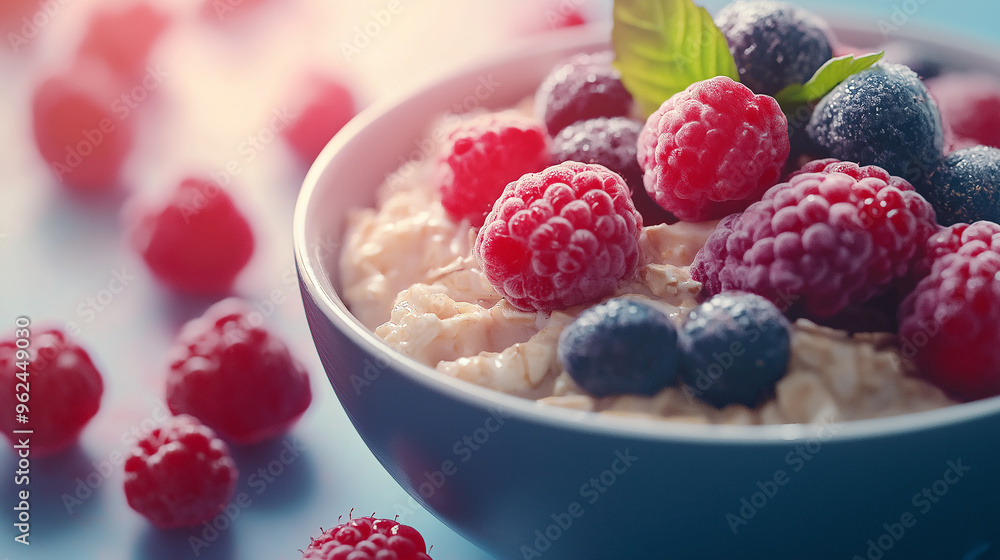 A bowl of fruit with berries and raspberries A bowl of fruit with berries and raspberries