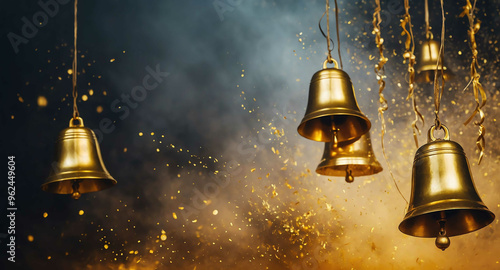 Golden bells glowing mist abstract background