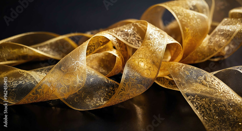 Golden ribbons shimmering mist abstract background photo