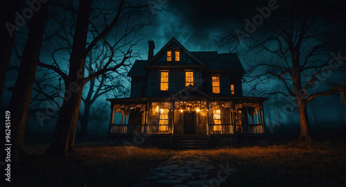 Haunted house glowing lights abstract background