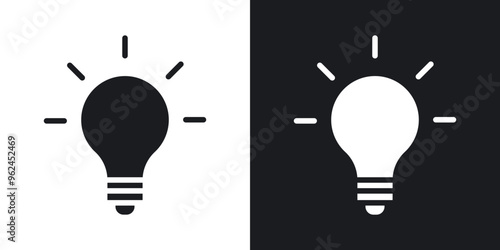 Bulb solid vector icon set in black and white color.