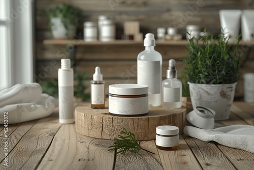 Natural Beauty Products on Rustic Wooden Table