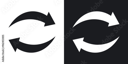 Synchronization solid vector icon set in black and white color.