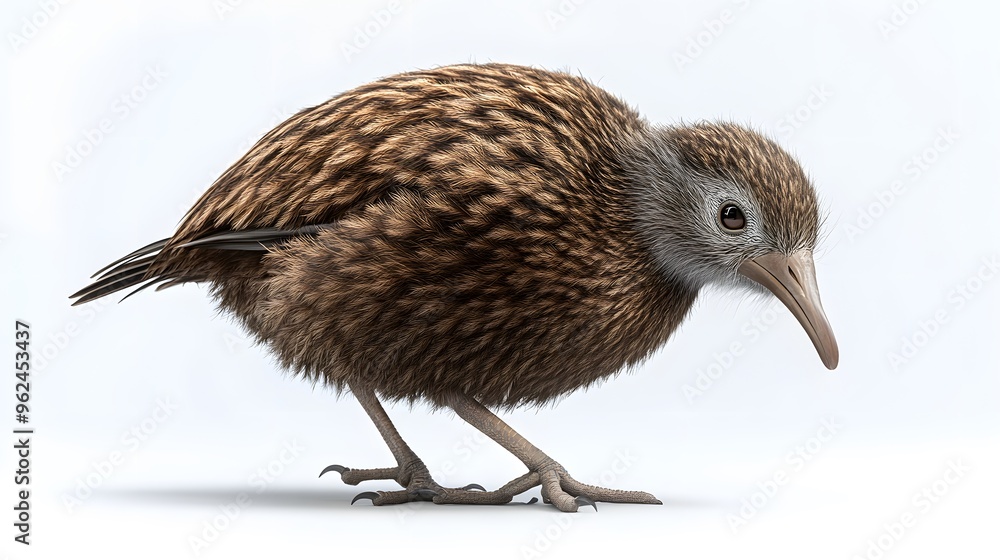 Obraz premium Kiwi Bird on White Background, Photo Realistic, Texture, Pattern Background, Wallpaper, Cover and Screen of Smartphone, PC, Laptop, 9:16 and 16:9 Format