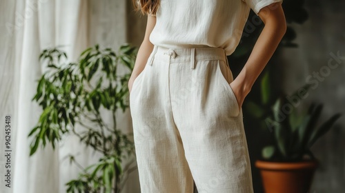 Organic linen trousers with minimalist cut, ethical fashion, sustainable simplicity