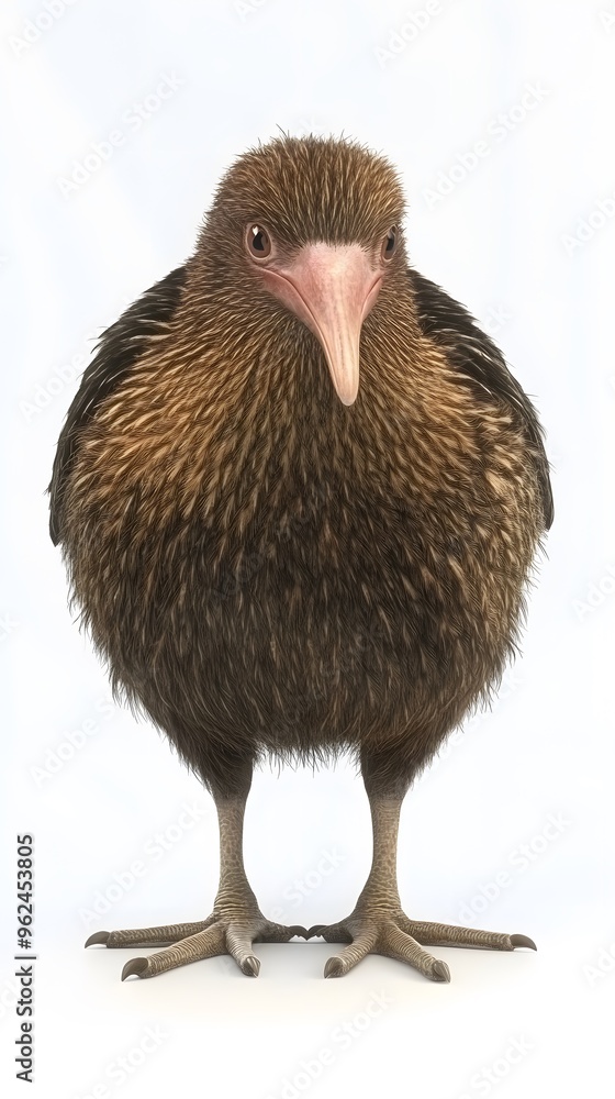 Fototapeta premium Kiwi Bird on White Background, Photo Realistic, Texture, Pattern Background, Wallpaper, Cover and Screen of Smartphone, PC, Laptop, 9:16 and 16:9 Format