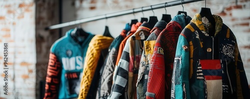 Upcycled fashion collection in an urban setting, ethical design, sustainable streetwear