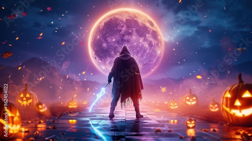 Halloween Night With Jack O Lantern Path Full Moon