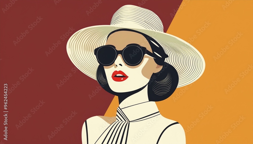 Retro style woman with hat and sun glasses; vintage fashion Retro style woman with hat and sun glasses; vintage fashion
