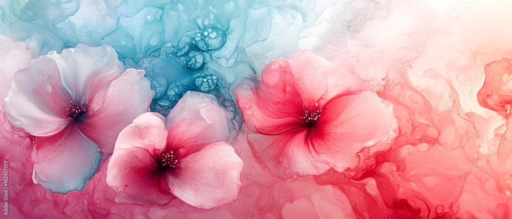 Abstract Pink and Blue Flowers Watercolor Background Abstract Pink and Blue Flowers Watercolor Background