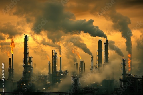 Oil refinery spewing toxic fumes into the atmosphere - Pollution, environmental destruction