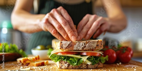 Female making a sandwich with a piece of cheese