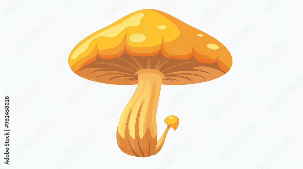 A whimsical yellow cartoon mushroom with a golden cap and wooden legs, perfect for charming game graphics in a simple and minimalistic vector style on a clean white background A whimsical yellow cartoon mushroom with a golden cap and wooden legs, perfect for charming game graphics in a simple and minimalistic vector style on a clean white background