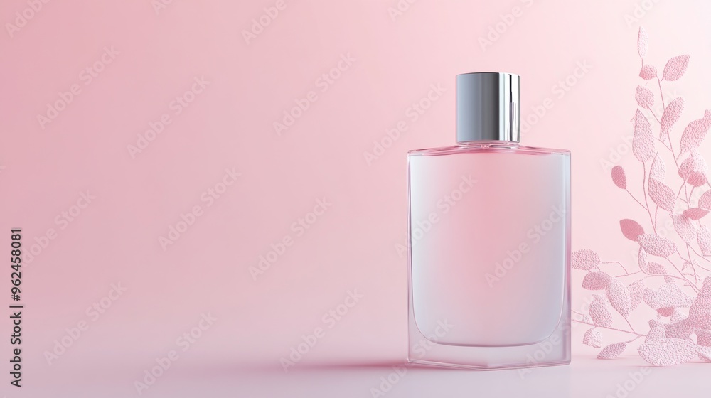 Elegant Frosted Glass Perfume Bottle, modern minimalist design with sharp lines, soft pink hue, adorned with a silver cap, embodying sophistication and style. Elegant Frosted Glass Perfume Bottle, modern minimalist design with sharp lines, soft pink hue, adorned with a silver cap, embodying sophistication and style.