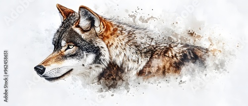 Wallpaper Mural Watercolor Wolf Portrait  Wild Animal  Grey Fur  White Background Torontodigital.ca