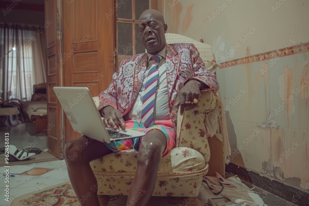 Sophisticated senior using his laptop aura of experience and confidence. Mature professional serene setting focused his laptop stylish scene. Remote Work Isolation: Finding Solutions. Sophisticated senior using his laptop aura of experience and confidence. Mature professional serene setting focused his laptop stylish scene. Remote Work Isolation: Finding Solutions.