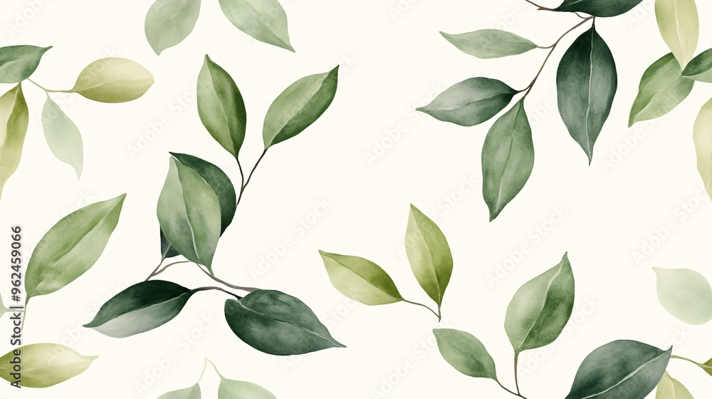 Naklejka premium Watercolor Greenery Seamless Pattern
