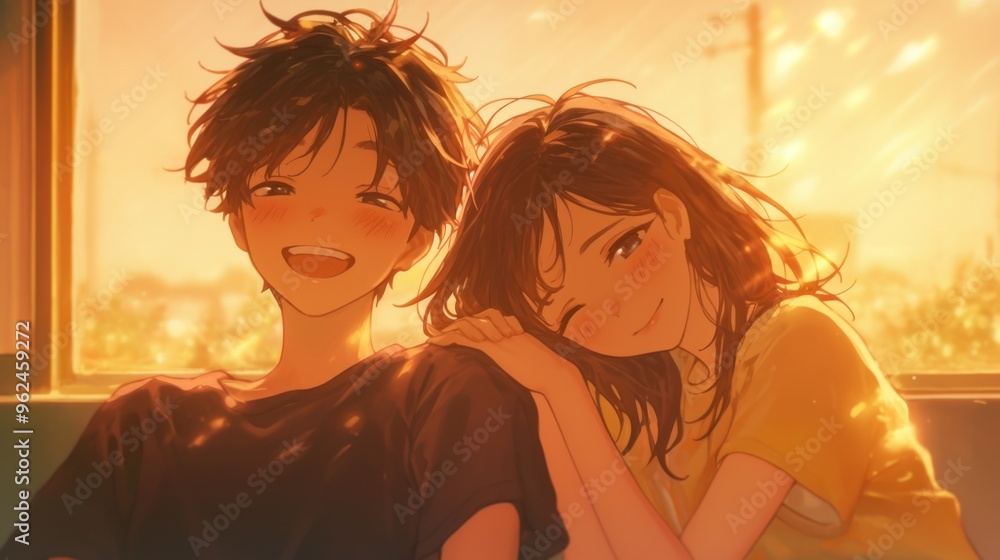 A warm, intimate moment between two young people enjoying each other's company in soft light. A warm, intimate moment between two young people enjoying each other's company in soft light.