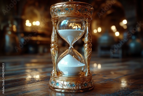 Antique Hourglass on Wooden Table