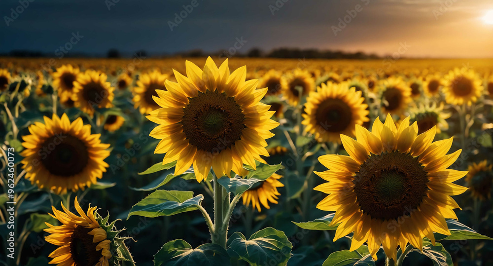 Fototapeta premium Sunflowers and corn glowing abstract background