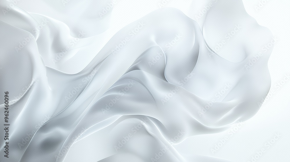 Fototapeta premium Abstract white flowing fabric background with soft folds and curves.