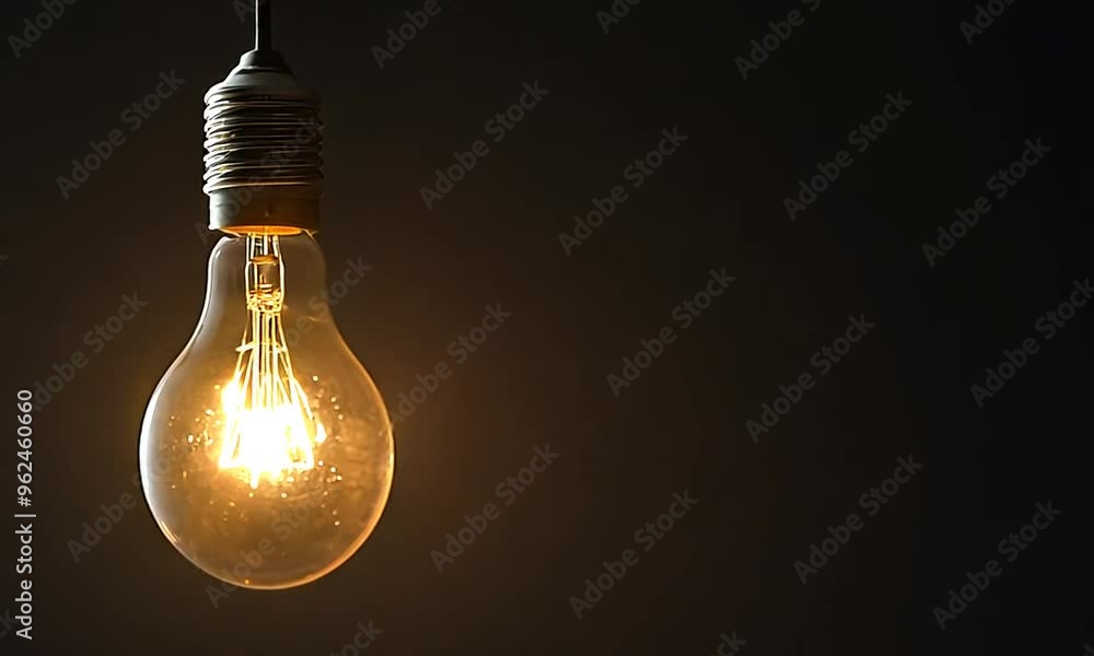 A single lightbulb hangs from a cord in a dark room. A single lightbulb hangs from a cord in a dark room.