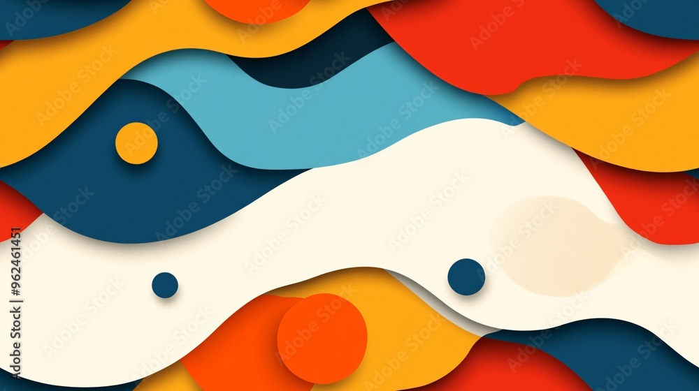 Playful Paper Waves: A vibrant, seamless pattern of flowing shapes in a retro color palette. Playful Paper Waves: A vibrant, seamless pattern of flowing shapes in a retro color palette.