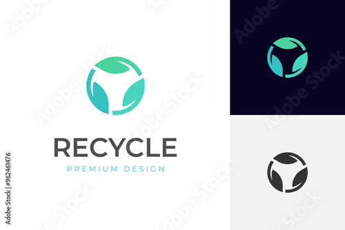 recycle with green leaf logo icon design with rotation symbol leaves for recycling ecology logo design