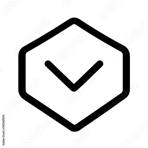 Free Download This vector graphic features a minimalist line icon showcasing a checkmark inside a hexagonal shape, common in user interfaces and design projects - GFXLoad