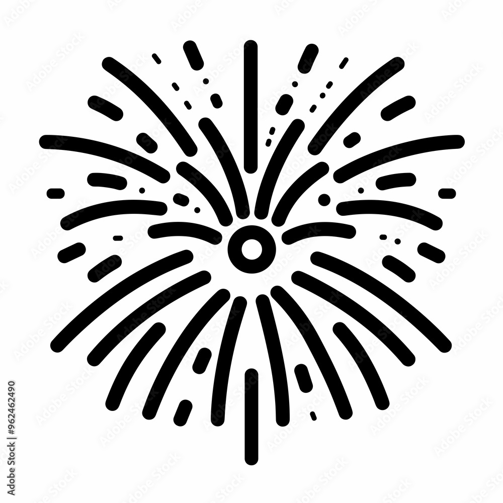 A simple line interface icon illustrates a vibrant firework bursting in celebration, perfect for holiday-themed designs and graphics, bringing joy and excitement A simple line interface icon illustrates a vibrant firework bursting in celebration, perfect for holiday-themed designs and graphics, bringing joy and excitement