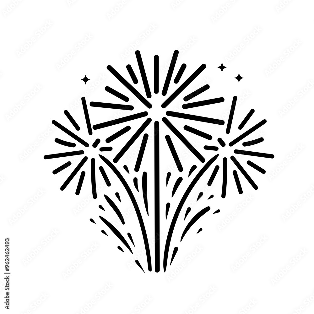 This straightforward design showcases a series of fireworks bursting in the night sky, symbolizing celebration and joyful gatherings during festive occasions This straightforward design showcases a series of fireworks bursting in the night sky, symbolizing celebration and joyful gatherings during festive occasions